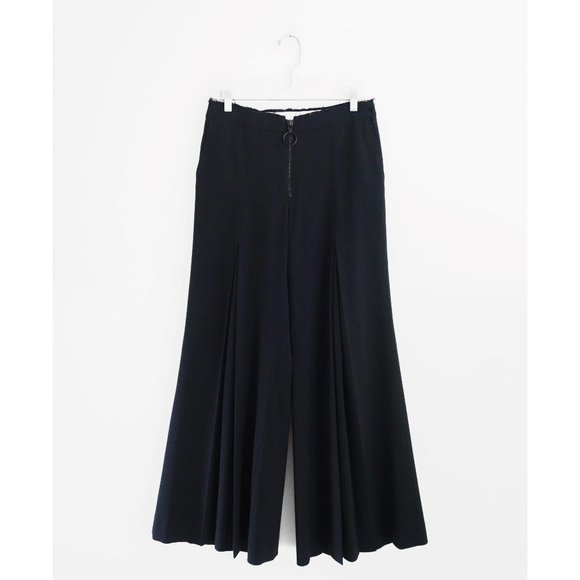 Off-White c/o Virgil Abloh Black Wool Invert Pleat Wide Leg Pants sz Large
